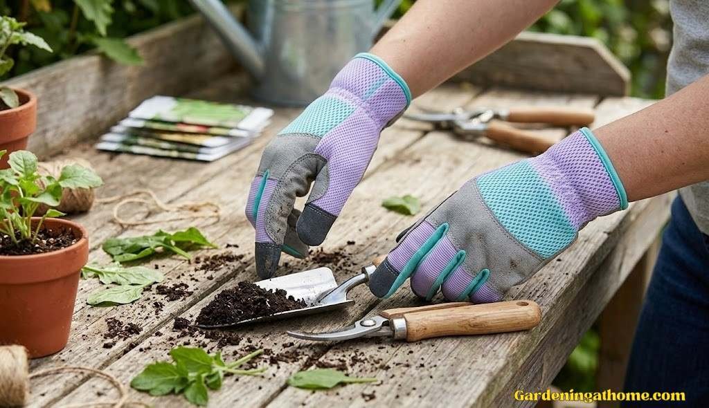 Breathable abrasion resistant gardening gloves for women with reinforced fingertips