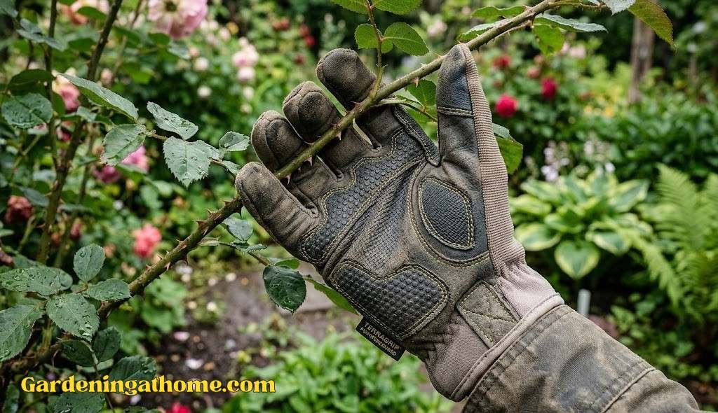 Close-up of a puncture-resistant gardening glove palm