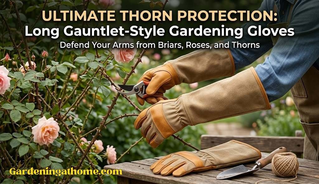 Long gauntlet-style gardening gloves for thorny plants