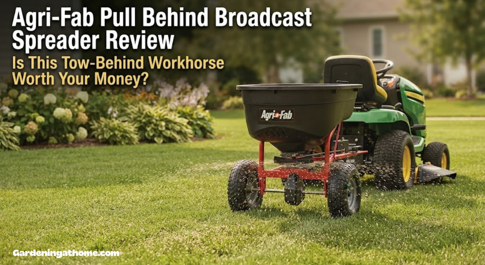 Agri-Fab pull behind broadcast spreader on a lawn